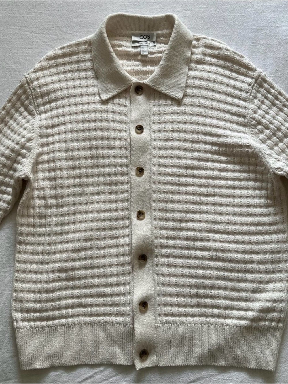 COS Cream Waffle-Knit Button Cardigan